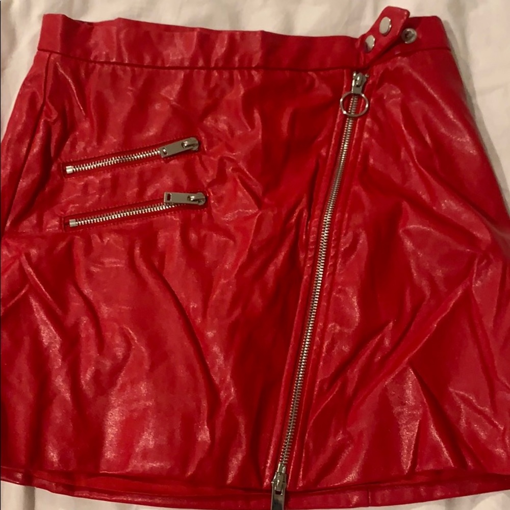 Red faux leather skirt